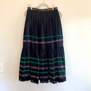 Vintage Black Peasant Maxi Skirt Embroidered